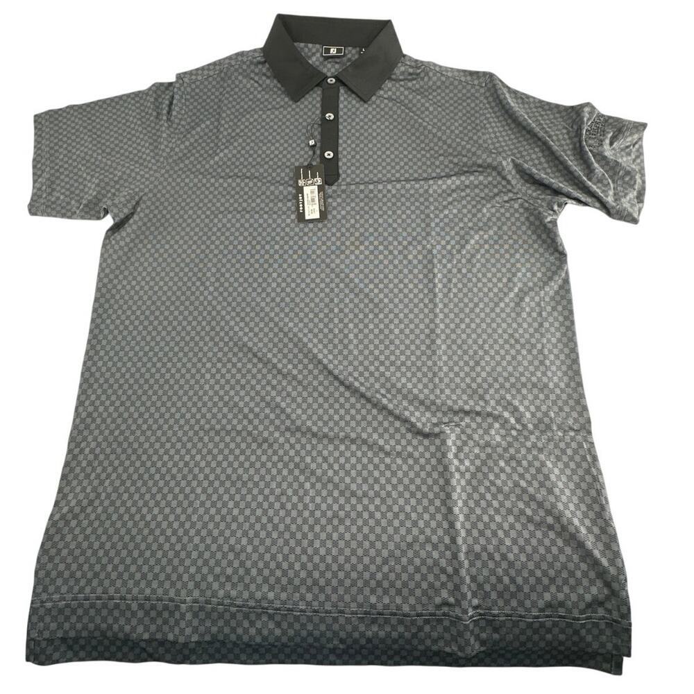 Footjoy Men's Jaquard Black Checker Lisle Golf Shirt Size L - Picture 4 of 9